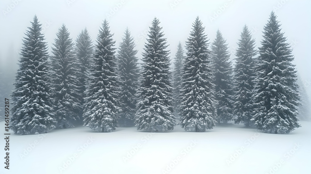 Obraz premium Snowy pines in a misty forest