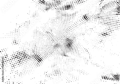 A dense swirling of small black dots against a white background creates an abstract vortex effect.