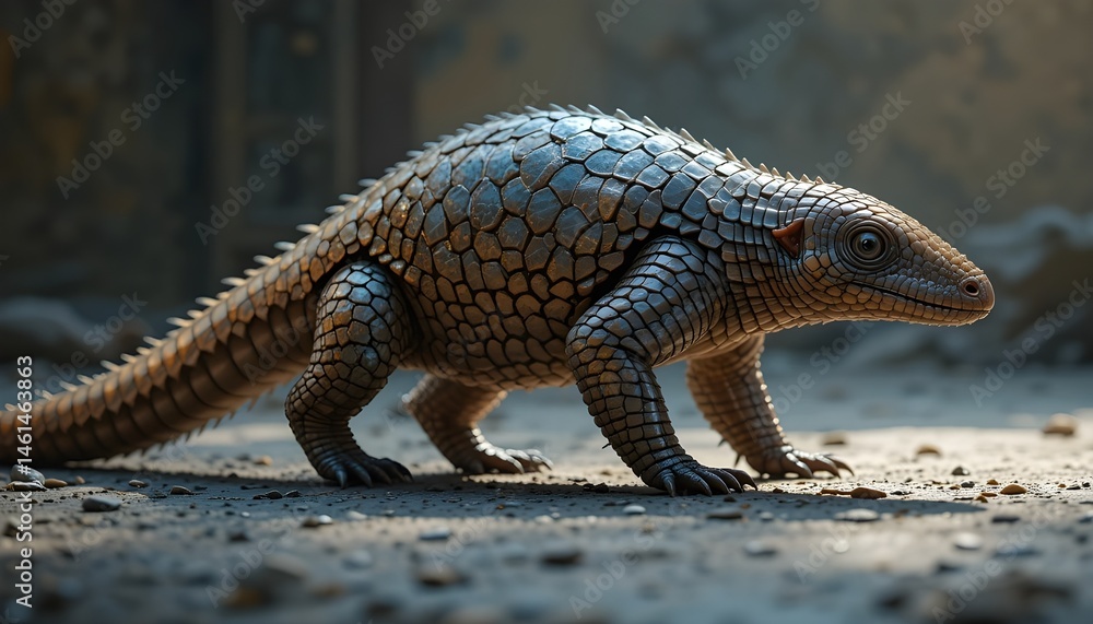 Obraz premium Scaly Pangolin Walking on a Dusty Surface