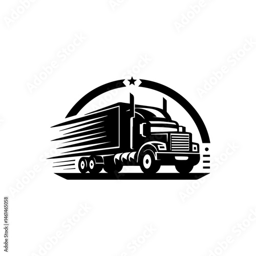 Simple black and white vector image of a bold dump truck representing industrial transport