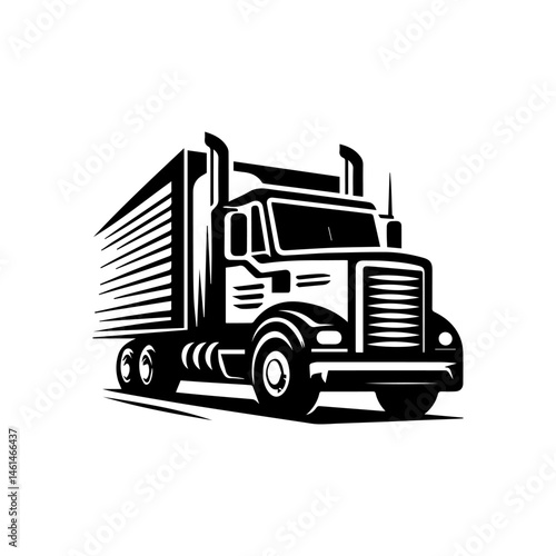 Monochrome vector drawing of a powerful dump truck for industrial transportation purposes