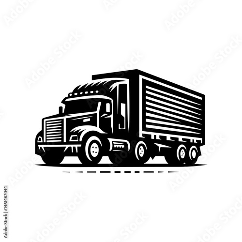 Striking black and white illustration of a robust dump truck showcasing industrial vehicle concept