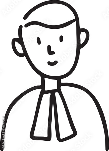 A simple drawing depicts a man in clerical attire.
