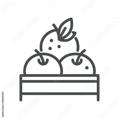Orange Crate Icon. Simple Line Illustration of a Box of Ripe Citrus Pile, Representing Fresh Harvest, Market Produce, and Farm Delivery.
