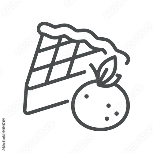 Orange Pie Icon. Simple Line Illustration of a Citrus Dessert Slice with Pastry Crust, Representing Sweet Bakery Treat and Seasonal Flavor.