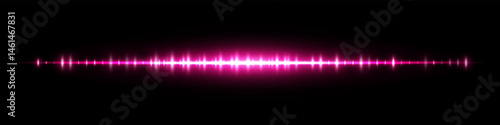 Purple soundwave with glowing bars and mirror effect on black. Perfect for electronic audio interface, modern music visuals, voice recording design, signal transmission and digital media.
