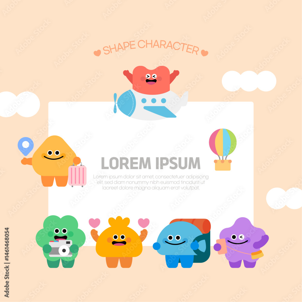 Fototapeta premium 기쁨과 에너지를 담아 음악을 연주하는 도형 캐릭터들