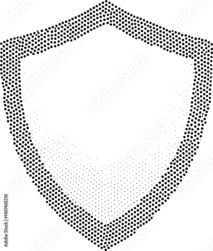 A stylized shield features a repeating dotted