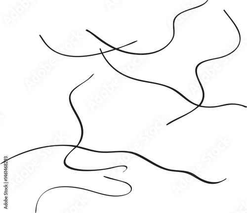 Black lines create an abstract flowing composition on a light background.