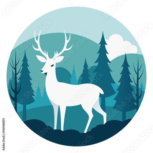White tailed Deer Silhouette Vector  Watercolor Effect Wildlife Illustration
