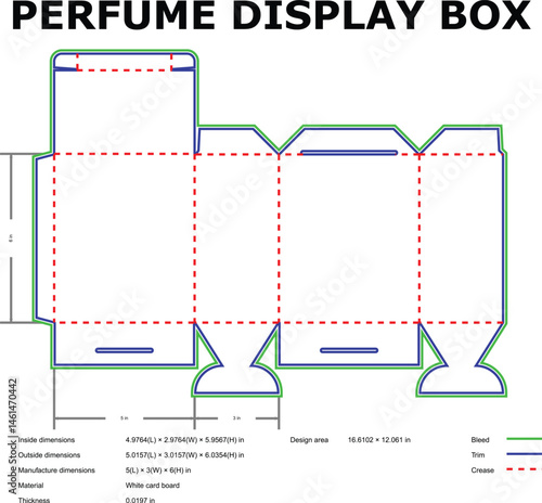 Perfume Display Box Die Cut Template With Dimensions For Manufacturing Packaging Design