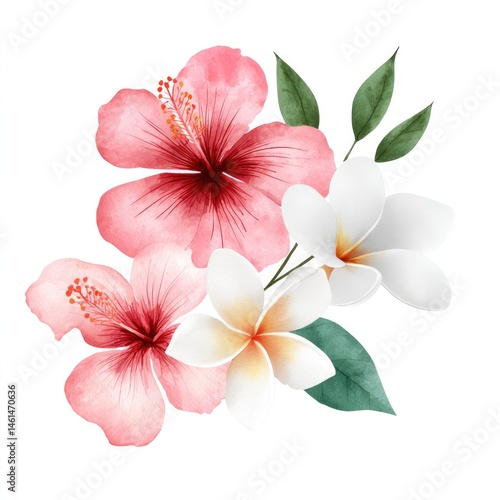 Wallpaper Mural Minimalistic watercolor art of tropical hibiscus and fragrant plum flowers for artistic decoration and botanical design Torontodigital.ca