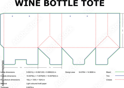 Wine Bottle Tote Die Cut Template Blueprint With Dimensions For Crafting And Design