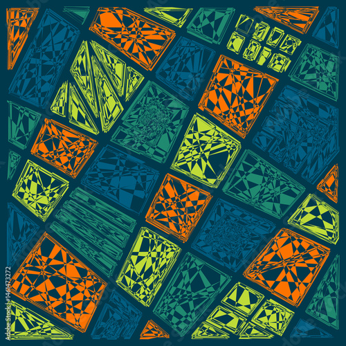 Abstract Square Geometric Mosaic with Scratch Textured