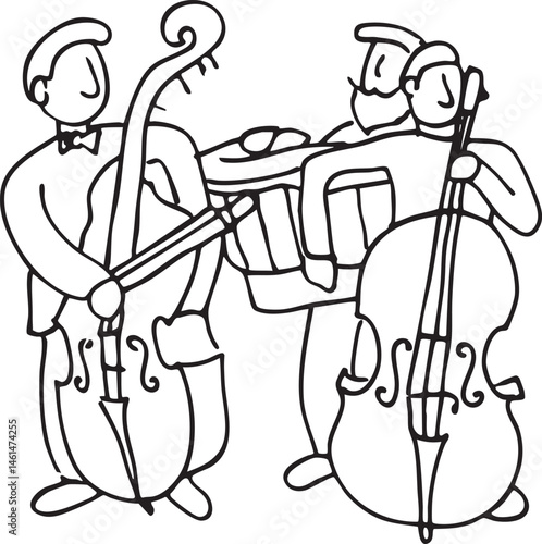 Two musicians play instruments in a jazz ensemble.