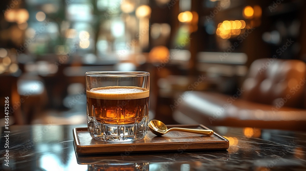 Espresso in a glass, cafe setting Espresso in a glass, cafe setting