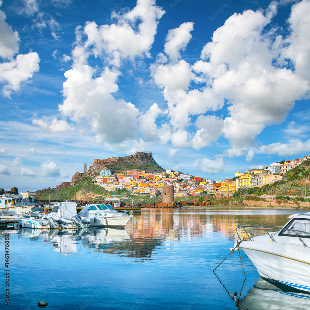 Unbelivable view of Medieval town of Castelsardo. Cityscape of Castelsardo port.