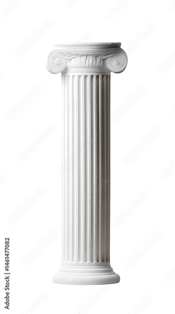 Ancient greek Classical white column with intricate Ionic isolated on white background
Ancient greek Classical white column with intricate Ionic isolated on white background