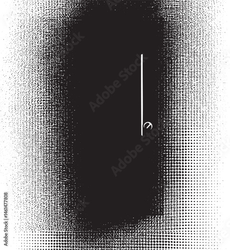 A vertical intersects a dark oval shape creating an abstract composition.