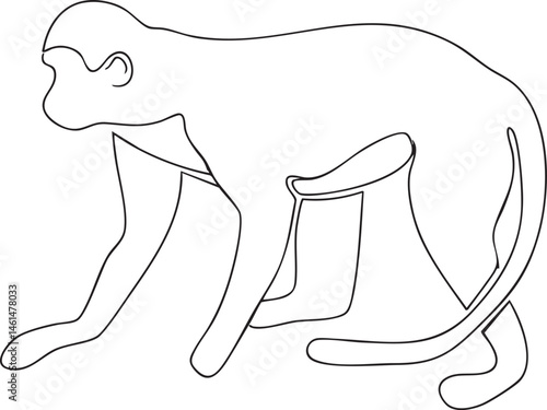 A stylized black and white outline of a primate.