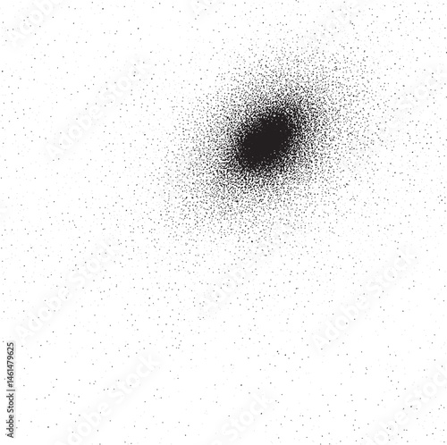A dark circular void dominates a field of scattered white dots.
