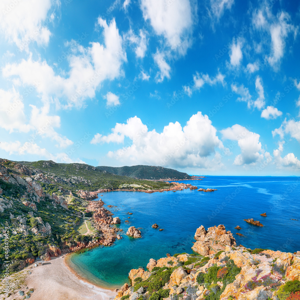 Splendid view of Li Cossi beach on Costa Paradiso resort.