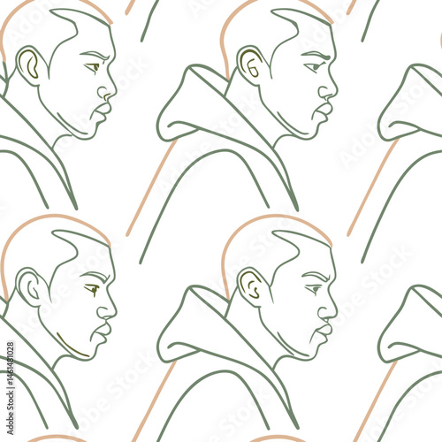 Male Profiles Line Art Seamless Pattern Human Form Design