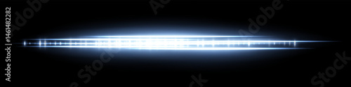 Blue glowing waveform with soft flare and reflection, radiating light intensity and dense central pattern. Used for futuristic audio display, signal visualization or interface effect.