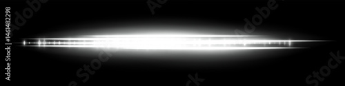 White glowing waveform with soft flare and reflection, radiating light intensity and dense central pattern. Used for futuristic audio display, signal visualization or interface effect.