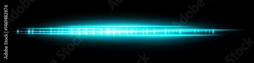 Blue glowing waveform with soft flare and reflection, radiating light intensity and dense central pattern. Used for futuristic audio display, signal visualization or interface effect.