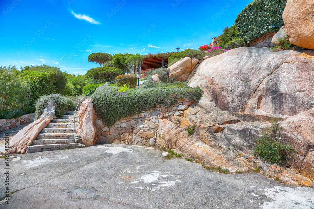 Unbelivable view of Porto Rafael resort . Picturesque houses of Sardinia.