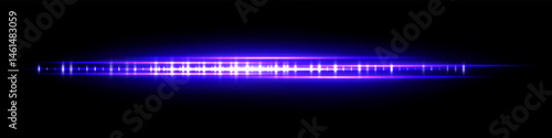 Blue glowing waveform with soft flare and reflection, radiating light intensity and dense central pattern. Used for futuristic audio display, signal visualization or interface effect.