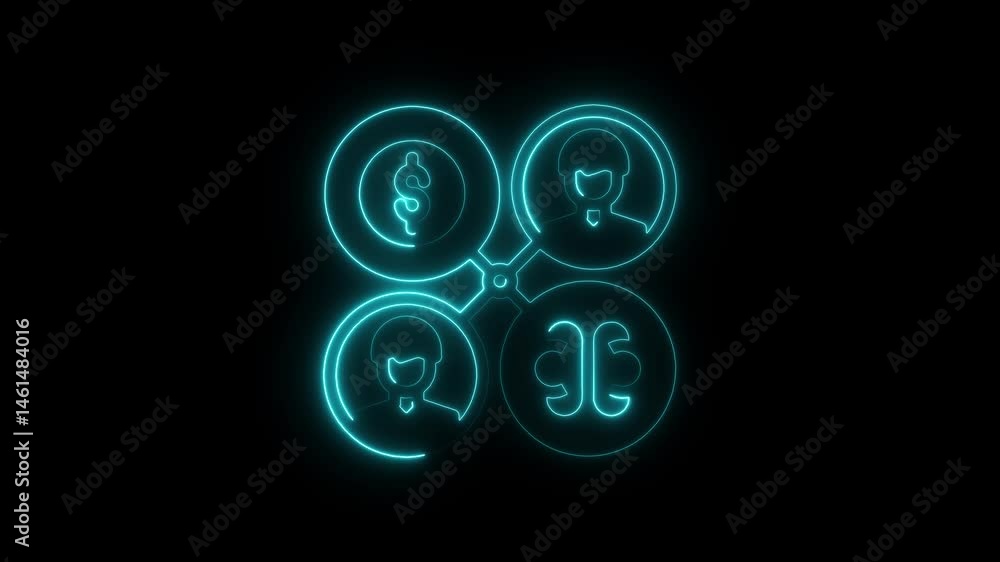 Glowing neon crowdsourcing icon, isolated on black background. 4k Video motion graphic animation Glowing neon crowdsourcing icon, isolated on black background. 4k Video motion graphic animation