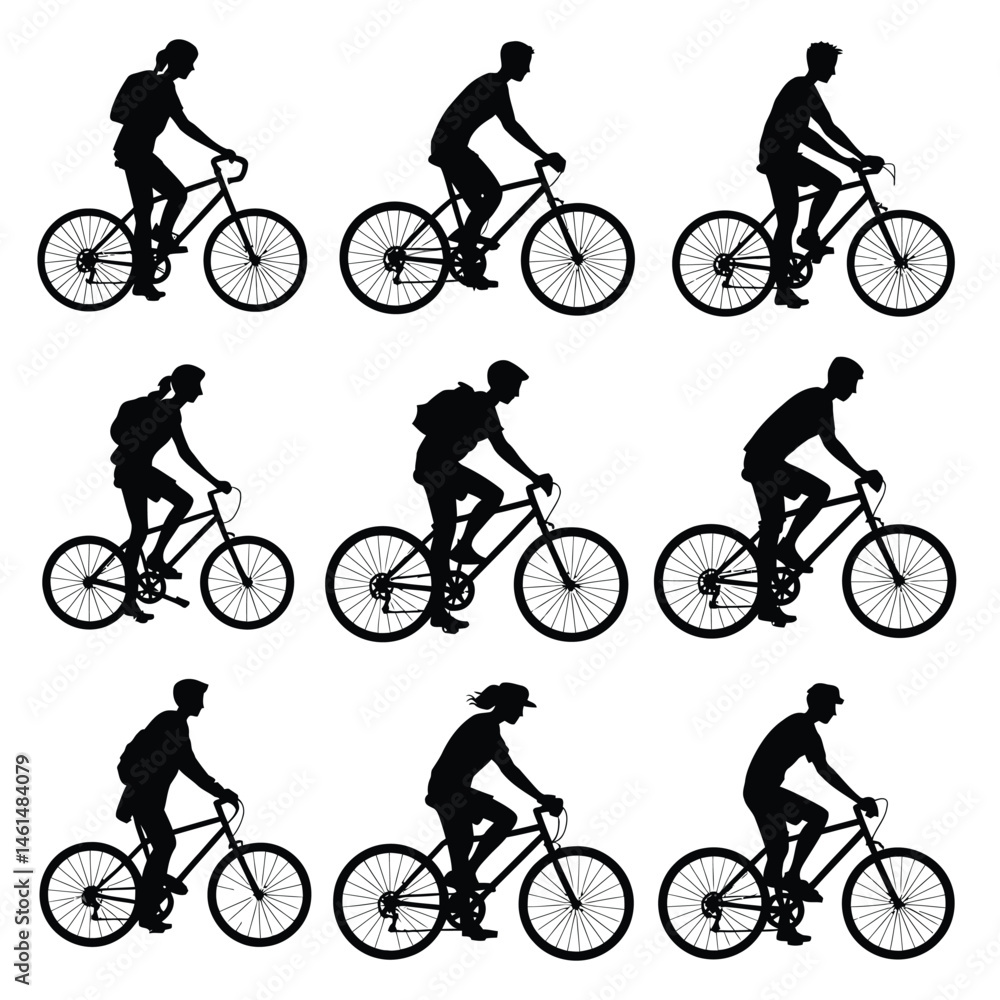Obraz premium A vector set features bicycle and cyclist silhouettes, ideal for sport, cycling, or biker design