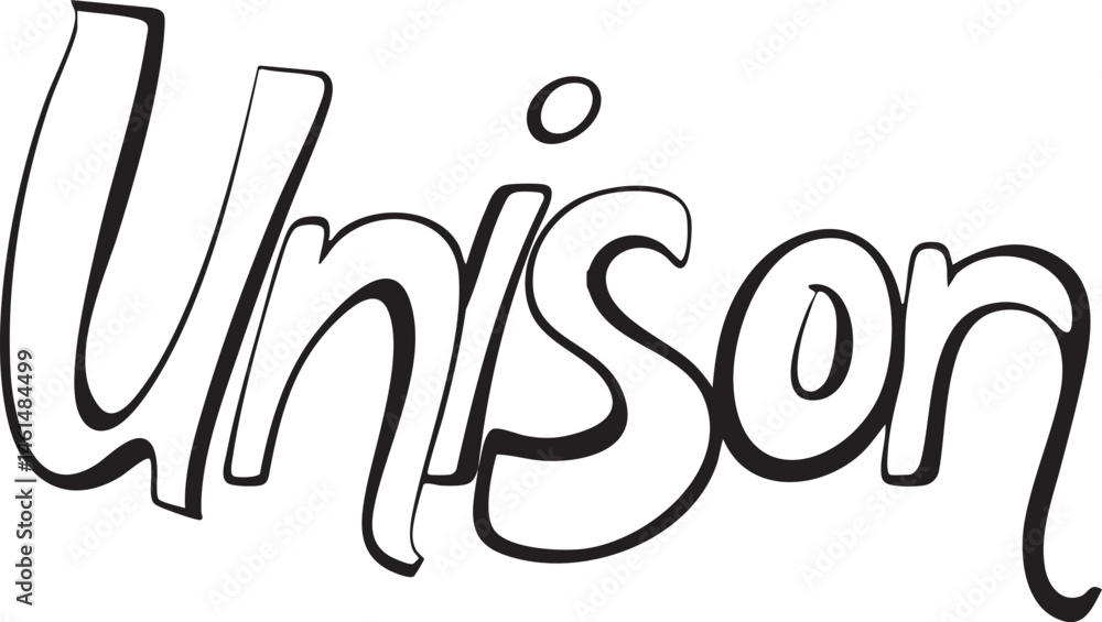 Bold stylized word 'Unison' in black and white. Bold stylized word 'Unison' in black and white.