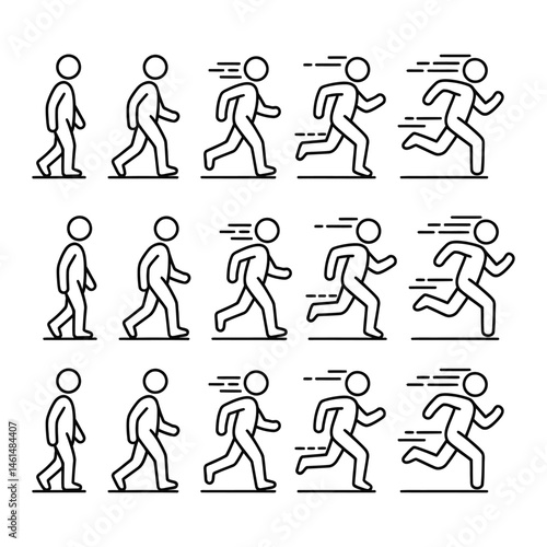 Animated line art illustration of people walking and running