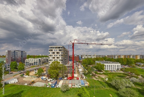 Obraz na płótnie Budowa nowoczesnych apartamentowców w centrum miasta, plac budowy. w salonie