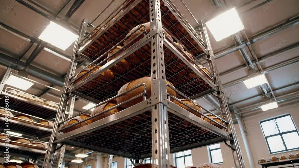Shelves of aging cheese in modern warehouse showcasing industrial storage efficiency Shelves of aging cheese in modern warehouse showcasing industrial storage efficiency