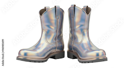 Isolated Metallic Silver Work Boots