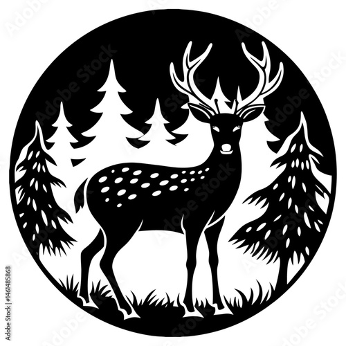 White tailed Deer Silhouette Vector  Celestial Night Wildlife Scene