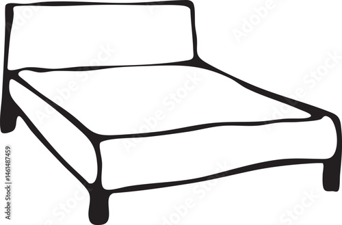 A simple outlined bed rests on a white surface.