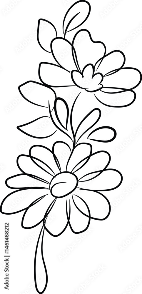 Elegant Line Art Drawing of a Single Beautiful Flower with Delicate Petals and Stem Elegant Line Art Drawing of a Single Beautiful Flower with Delicate Petals and Stem