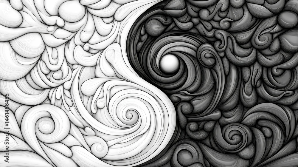 Fototapeta premium Abstract grayscale swirls, yin yang design.