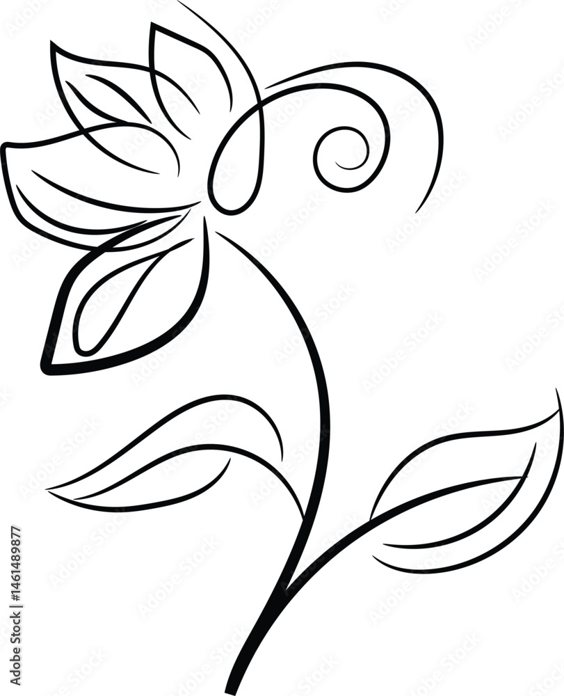Elegant Line Art Drawing of a Single Beautiful Flower with Delicate Petals and Stem Elegant Line Art Drawing of a Single Beautiful Flower with Delicate Petals and Stem