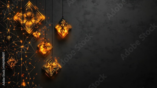 Wallpaper Mural Glowing gifts hang, dark background, festive design, holiday banner Torontodigital.ca