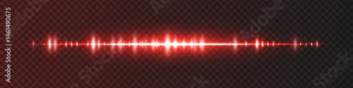 Red waveform with moderate glow and sharp amplitude peaks on dark transparent background. Great for sound recording apps, music editing interfaces, or streaming visuals.