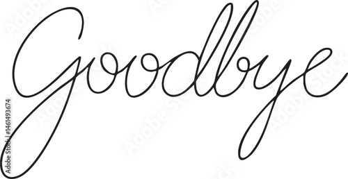Elegant script lettering displays the word 'Goodbye' in a classic style.