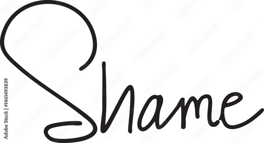 A handwritten word 'Shame' is presented in a flowing elegant script. A handwritten word 'Shame' is presented in a flowing elegant script.
