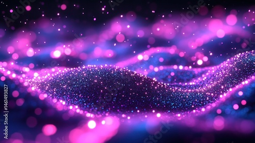 Abstract digital particles in vibrant pink and purple hues. 