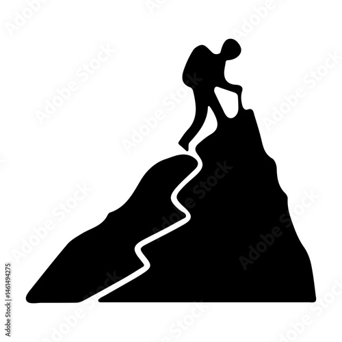 Silhouette of mountain hiking climbing trekking vector illustration isolated on white background.	